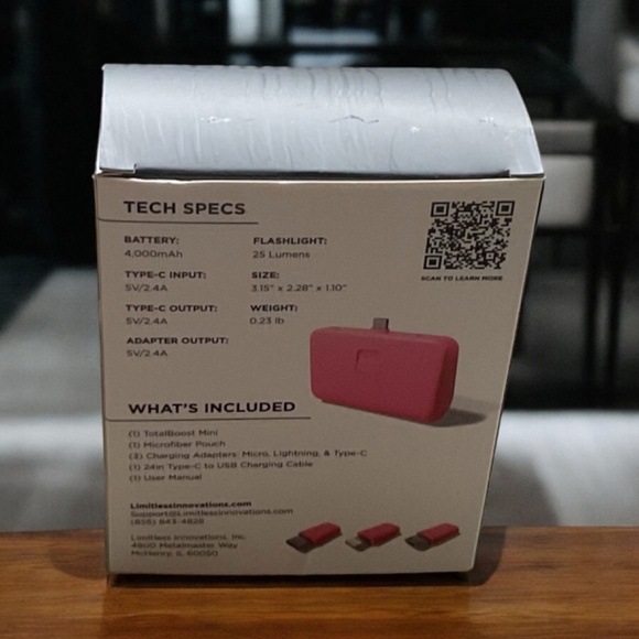 LIMITLESS TOTAL BOOST MINI 4,000mAh UNIVERSAL POWER BANK - PINK - Picture 3 of 4